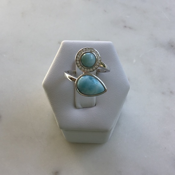 Clearance Sale $28 Firm! Natural Larimar & Cz Sterling Ring, Sz 6 - Picture 3 of 16